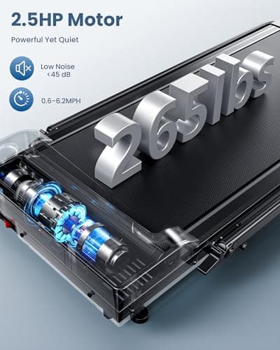 Foldable Walking Pad with Handle Bar, 2.5HP Folding Treadmill with Gym Mat 6.2MPH Under Desk Walking Pad Treadmill for Home Office with Touch Control Remote Control (Black Treadmill with Handle Bar) 7