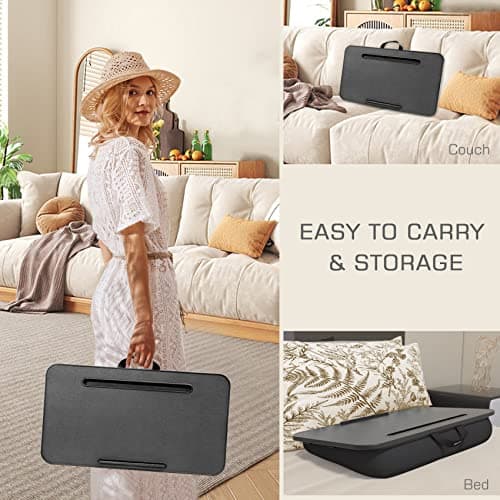 Lap Desk, Lap Desk with Cushion, Fits up to 17 inch Laptop, Pillow Designed, Portable Laptop Stand with Tray, Pad & Phone Holder, Home Office for Bed/Couch/Car/Reading/Writing,MillHome (Black) 5