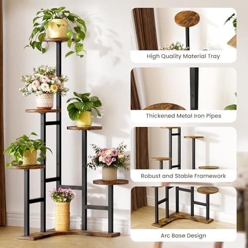 Gujiam Corner Plant Stand Indoor 6 Tiered Tall Plant Shelf 43" Multiple Potted Plant Holder Plant Tower for Living Room Balcony,Rustic Brown 6