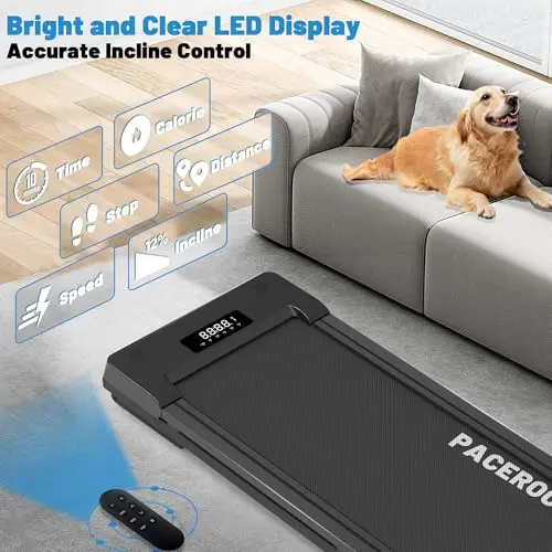 PACEROCKER Walking Pad Treadmill - 12% 9-Level Auto Incline System - 450 lbs Heavy Duty Capacity (204.1 kg) - Bluetooth Speaker - LED Display - Under Desk Design - 5 MPH (8 km/h) 6