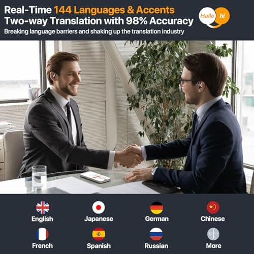 AI Translation Earbuds Real Time,144 Languages & Accents Translator Earbuds,4 in 1 AI BluetoothTranslating Headphone Support Playing Music Phone Calls for Travel Business Learning 2