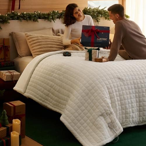 Bedsure Electric Blanket Queen Size - Quilted Winter Bedding of Thick Flannel, Dual Control Heated Blanket with 10 Heat & 10 Time Settings, Fast Heating for Cold Sleepers (84x90 inches, Ivory) 8