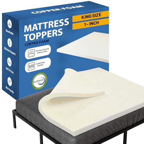 Greaton, 1-Inch Copper-Infused Memory Foam Mattress Toppers, Cooling and Pressure Relieving with Airflow Design, King, Beige