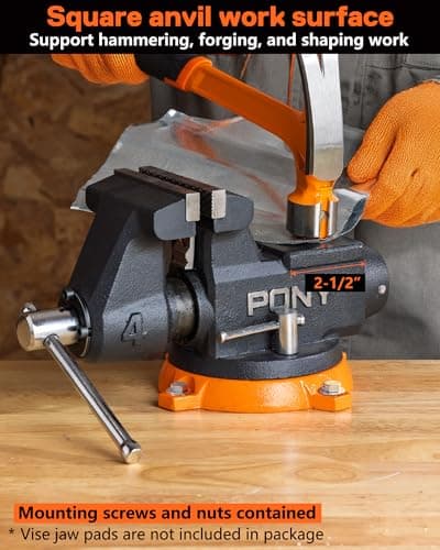 PONY 4 Inch Heavy Duty Bench Vise 4400LBS Clamping Force, Pro Workshop Workbench Vise with 360-Degree Rotatable Base and Anvil, 4-Inch Jaw Opening and Width for Woodworking, Drilling, Pipe Cutting 8