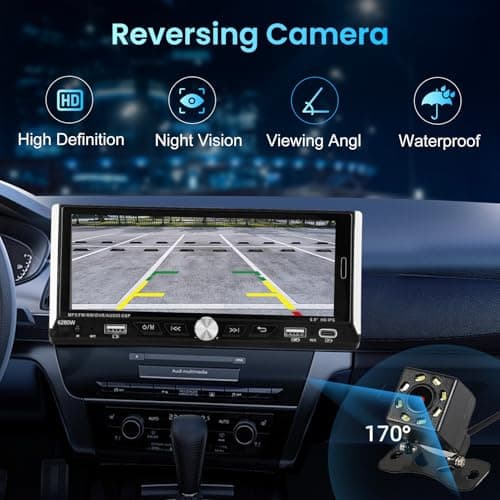 Single Din Car Stereo with Wireless Apple Carplay Android Auto, 6.9" IPS Touchscreen Car Stereo with Bluetooth 5.2 Handsfree Mirror Link Backup Camera GPS Navigation Dual USB Fast Charge FM AM EQ SWC 7