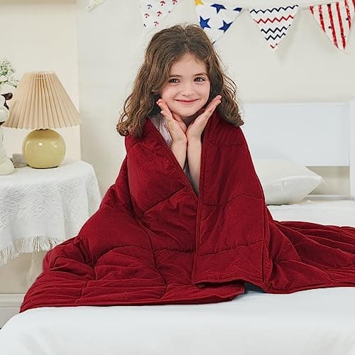 yescool Weighted Blanket (10 lbs, 41" x 60", Red) Cooling Heavy Blanket for Sleeping Perfect for 90-110 lbs, Breathable Blanket with Premium Glass Bead, Machine Washable
