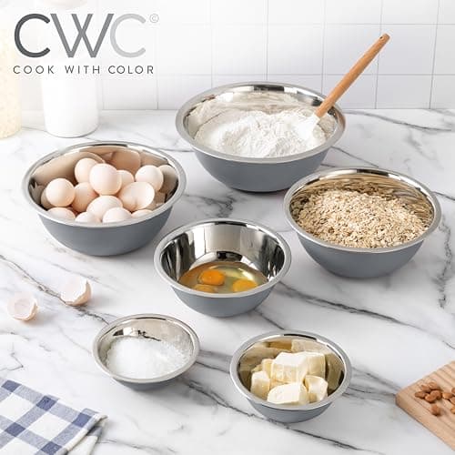 COOK WITH COLOR Stainless Steel Mixing Bowls Set - Nesting Bowls, 6 Pieces, Grey 6