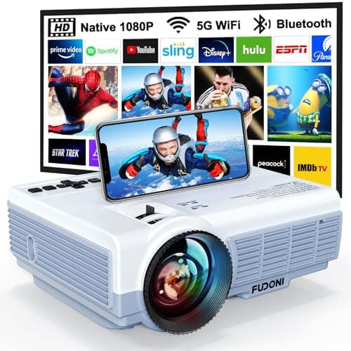 FUDONI Projector with 5G WiFi & Bluetooth, Native 1080P 18000L Portable Movie Projector for Home Theater Outdoor, Built-in Speaker, Compatible with HDMI, USB, AV, Fire Stick, Laptop, iOS, Android, PS5