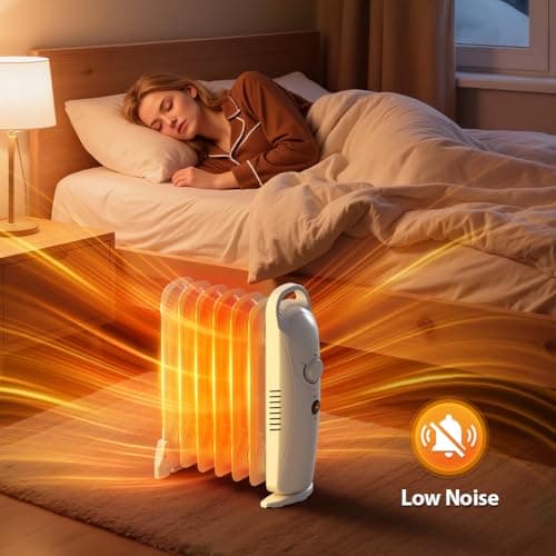 Oil Filled Radiator Heater, Electric Oil Radiant Heater Under Desk, 700W Heat Up & Overheat Protection, Portable Space Heater for Bedroom Office Indoor Use, White 6