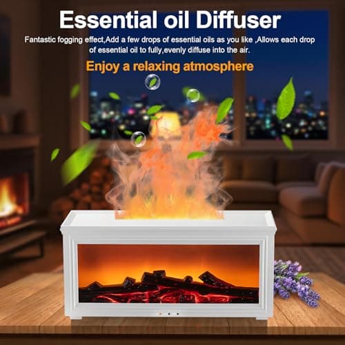 Fireplace Essential Oil Diffuser Humidifier - Ultrasonic Aroma Diffuser with 7-Color Flame Effect, Remote Control & Auto-Off Timer for Bedroom, Home Office,Yoga(White) 5