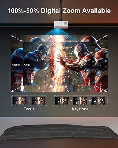 FUDONI Projector with WiFi and Bluetooth 4K Support, 300ANSI Outdoor Indoor Projector FHD 1080P Max 300" Display, Movie Video Home Theater Projector Compatible w/HDMI/USB/Phone/Laptop/TV Stick 7