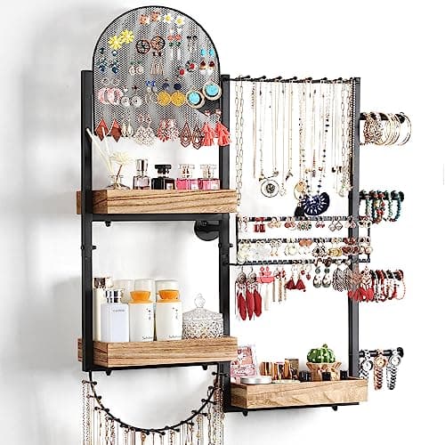 Keebofly Large Jewelry Organizer - Big Wall Mount Hanging Jewelry Holder Display for Earrings, Rings, Necklaces, Bracelets, Makeup, Perfume & Watches