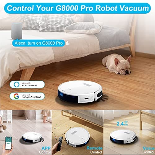 Tikom Robot Vacuum and Mop Combo 2 in 1, 4500Pa Strong Suction, G8000 Pro Robotic Vacuum Cleaner, 150mins Max, Wi-Fi, Self-Charging, Good for Carpet, Hard Floor 6
