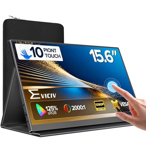 EVICIV Portable Monitor Touchscreen 15.6”, 125% sRGB 1080P IPS 10-Point Touch Screen Monitor, VESA & Case, HDMI USB C, Ultra-Thin Travel Second Screen for Laptop, Computer, Game Consoles