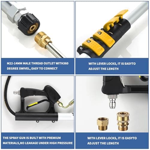 24 FT Telescoping Pressure Washer Wand with Pressure Washer Extension Wand, Brush Head, Gutter Cleaner, 5 Spray Nozzle Tips, 2 Hose Adapters and Support Belt 6