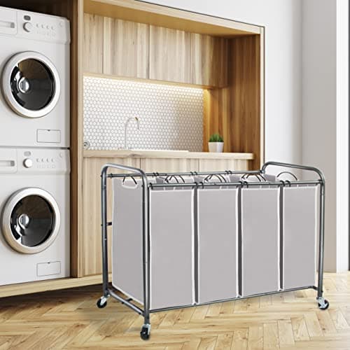 STORAGEIDEAS Laundry Sorter Hamper with Wheels, Heavy-Duty Laundry Sorter Rolling Cart, Lockable Wheels and Removable Bags, 4 Sections, Grey 7
