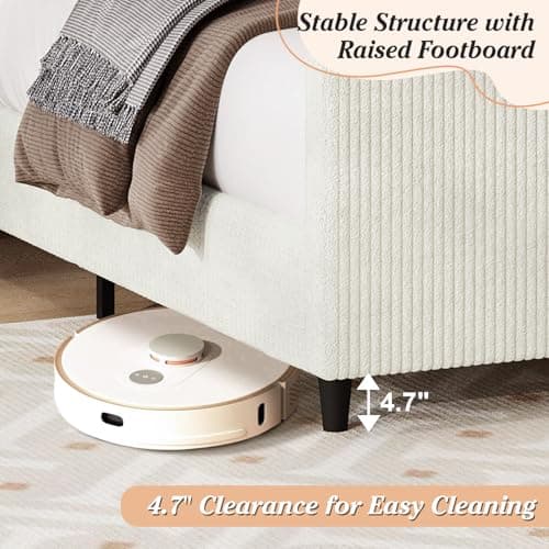 Nonlita Queen Size Corduroy Upholstered Platform Bed Frame with Tufted Headboard and Footboard, No Box Spring Required, Easy to Assemble (Cream, Queen) 6