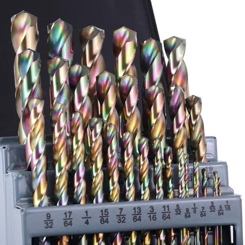 Maywoqi 29Pcs Cobalt Drill Bits (1/16"-1/2"), 135 Degree Tip HSS Colorful Titanium Plating with Metal Storage Case, Twist Jobber Drill Bit for Cast Iron, Steel, Hardened Metal, Plastic and Wood