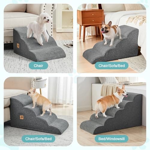 IFNOW Dog Stairs for Small Dogs 15.7''H, 4-Step Sturdy Dog Steps for Bed, Couch, Sofa, Waterproof Pet Stairs for Older Cats, Puppy, Removable Washable Cover, Non-Slip Curved Pet Ramp Indoor, Grey 5