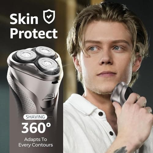 rategist Cordless Electric Razor for Men: 3-in-1 Shaver for Beard/Nose/Sideburns - IPX7 Waterproof Travel Kit - Turbo Speed & Precision Blades,Bright Silver 6