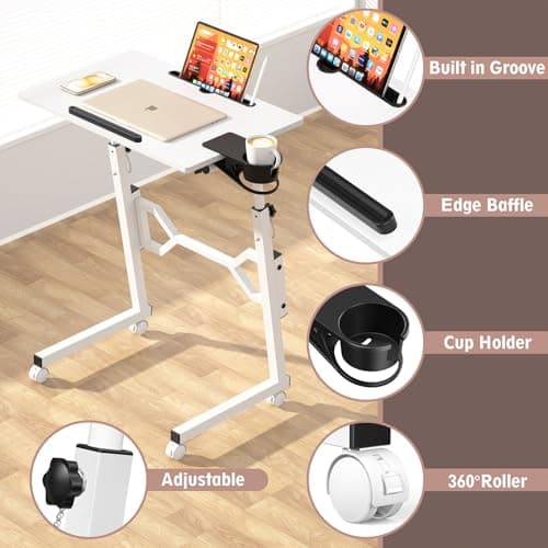 Enayplon Small Standing Desk with Wheels, Portable Treadmill Desk, Rolling Desk Adjustable Height for Laptop, Mobile Standing Table for Walking Pad, Bedside Table 6