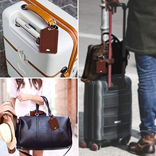 Fintie Luggage Tags, Privacy Cover ID Label with Stainless Steel Loop and Address Card for Travel Bag Suitcase - Retro Brown (2 Piece) 6