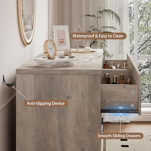 Xixini Dresser for Bedroom, 6 Drawer Wide Modern Chest of Drawers with X-Shaped Sturdy Base, Wood Double Dresser Closet Clothes Storage Organizer, Wooden TV Stand for Living Room, Hallway, Grey 5