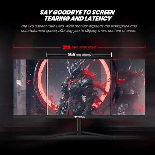 CRUA 30-inch Gaming Monitor 200HZ, 21:9 WFHD(2560X1080P) Ultrawide Computer Monitor, IPS Screen,120% sRGB, PIP/PBP, HDMI 2.0 & Displayport 1.4,Support FreeSync,Wall Mountable/Tilt Adjustable- Black 3