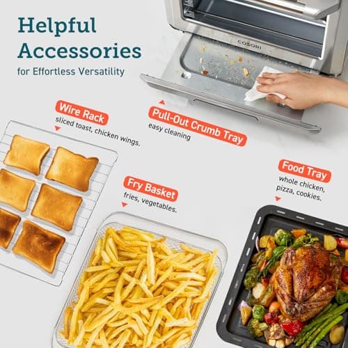 COSORI Smart 12-in-1 Air Fryer Toaster Oven Combo, Airfryer Convection Oven Countertop, Bake, Roast, Reheat, Broiler, Dehydrate, 75 Recipes & 3 Accessories, 26QT, Silver-Stainless Steel 7