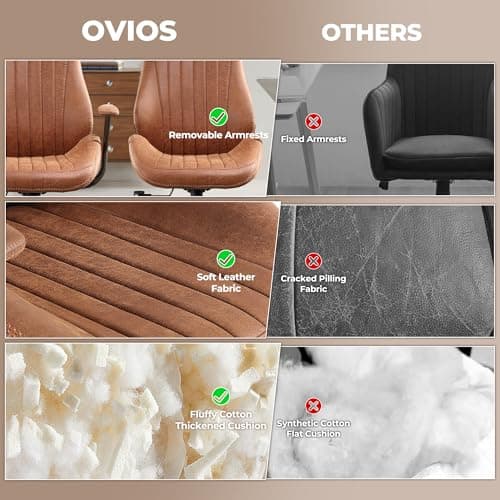 ovios Ergonomic Office Chair, High Back Faux Leather Executive Chairs with Armrests, Comfy Mid-Century Modern Swivel Rolling Computer Armchair (Brown, Suede Leather) 7