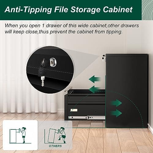 Superday Metal Lateral File Cabinet with Lock, 2 Drawer File Cabinet, Black Filing Cabinet with Lock, Two Drawer File Cabinet for Home Office/Legal/Letter/A4, Lockable File Cabinets for Hanging File 5