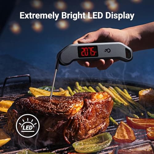 Professional Digital Meat Thermometer, 1 Sec Instant Read, ±0.5℉ Accuracy NIST&NSF Certified Food Thermometer, Auto-Rotate Bright LED Screen, Highly Waterproof Cooking Thermometer for Grill BBQ, Black 5