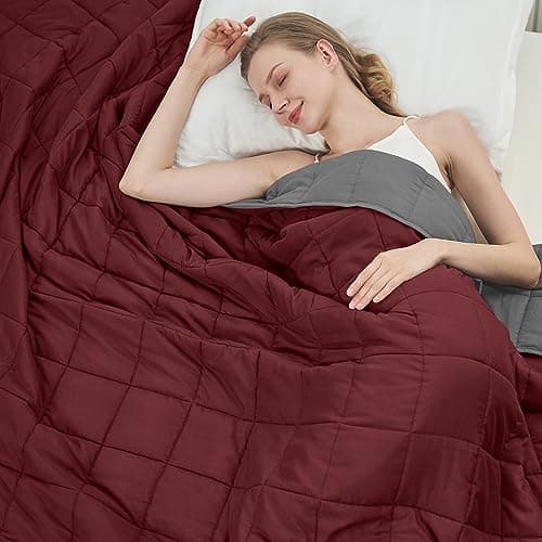 Weighted Blanket for Adults 12lbs, Twin Size Cooling Heavy Blanket for 130-220lbs, Soft Thick Big Blankets for All-Season Comfort Breathable, Red Grey 48"x72"