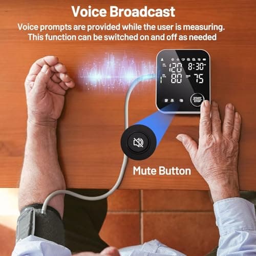 Blood Pressure Monitor Upper Arm Monitors for Home Use Adjustable 8.7"-16.5" Cuff LED Display 2x120 Memory Intelligent Voice Portable Machine with Storage Bag 5