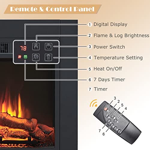 Efiretric® Adam Electric Fireplace Insert with Front Trim Kit, 23" W x 17" H (EF447) with Front Trim Kit, 1500W Heater, Remote Control and Timer 6