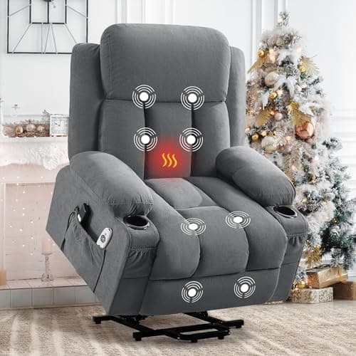 MAHOMICO Power Lift Recliner Chair for Elderly with Vibration Massage and Lumbar Heating Electric Oversized Single Sofa with Cup Holder and USB Charge Port for Living Room