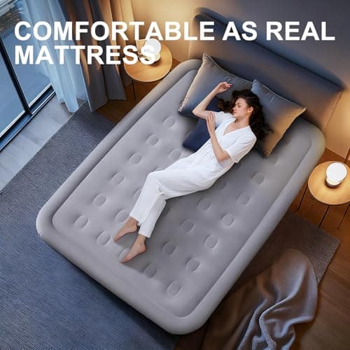 TANSTRIDER Air Mattress Full with Built in Pump,18'' Raised Inflatable Blow Up Air Bed, 3 Mins Quick Self-Inflation/Deflation Inflatable Bed for Guests & Home, Outdoor Camping and Travel, 600lbs Max 8