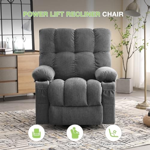 BOSMILLER Power Lift Recliner Chair for Elderly with Massage and Heat,Electric Lift Recliner Chair with Cup Holder,2 Side Pockets and USB Charge Port for Living Room,Grey 8