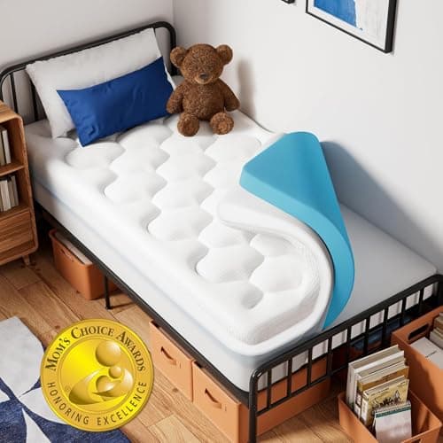 OhGeni Cooling 4 Inch Twin Size Dual Layer Mattress Topper, 2 Inch Gel Memory Foam, 2 Inch Soft Pillow Top Pad, Washable Bedroom Cover for Kids Mattresses, Extra Comfortable Sleep and Back Pain Relief