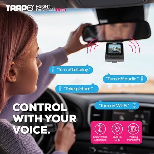 Trapo S650 Dash Cam 2K HDR 2560x1440P Front and Rear Dash Cam, Car Camera with ADAS, Voice Control, Super Capacitor, Parking Surveillance, Built-in GPS & Wi-Fi, 60 FPS Front + 30 FPS Rear 9