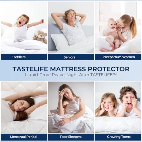 TASTELIFE Queen Size Bed Mattress Protector, Waterproof & Breathable Cooling Mattress Cover & Pad, Deep Pocket Fits 8-21”, Ultra-Soft Washable Sheet Protection 8