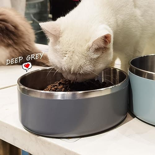 LIHONG Dog Bowls,Stainless Steel Dog Bowls for Large Dogs,Dog Food Water Bowls with Non Slip Rubber Bottom,Pet Feeding Bowl,Double Wall Insulated,Rustproof(64oz,Deep Grey) 7