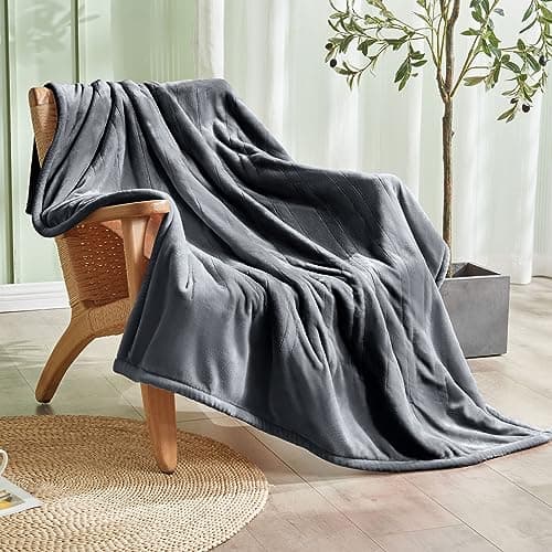 PTQ Electric Heated Blanket,Flannel & Sherpa Heated Throw Blanket 50"x60",Fast Heating Soft Fleece Blanket with 8 Heating Levels & 8H Auto Off - Grey 8
