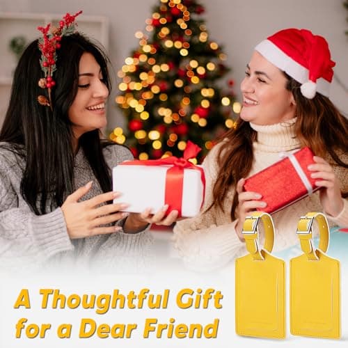 Travelambo Luggage Tags for Suitcases Faux Leather Privacy Protection 2 Pack Bag Tags Travel Accessories Essential, Energetic Yellow 6