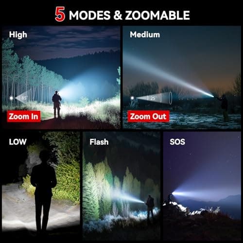 LETMY Tactical Flashlight S2000-2 Pack Bright Military Grade LED Flashlights High Lumens - Portable Handheld Flash Light, 5 Modes Zoomable Waterproof Flashlights for Home Emergency Camping Outdoor 5