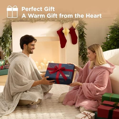 Bedsure Cordless Wearable Heated Blanket - Fluffy Electric Blanket Hoodie with 20000mAh Battery Pack, Portable USB Heated Shawl as Winter Gifts for Women Mom, 4 Heat Levels & 4 Timers, 55"x69", Cream 7