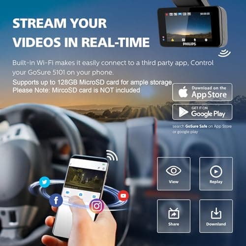 PHILIPS Dash Cam Wide Angle, 3" Screen Dashcam for Cars, Built-in WiFi, G-Sensor, Night Vision, Safety Alert, Loop Recording, Voice Control (Front Camera Only 1600P) 7