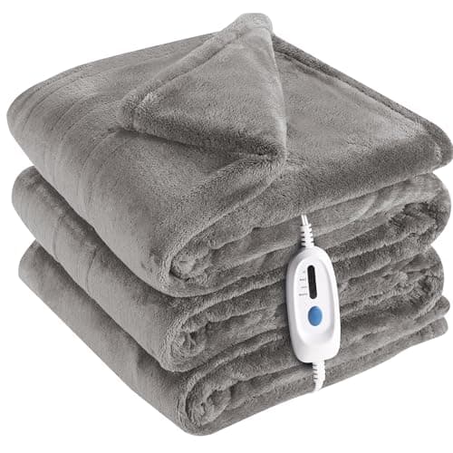 McJaw Electric Heated Blanket Full Size - 72''x84'', Super Soft Double-Sided Flannel, 10 Hrs Auto Shut Off, 4 Heating Levels, Machine Washable, Grey