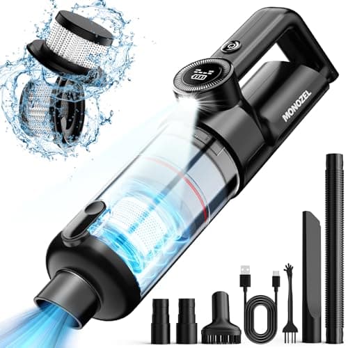 MONOZEL Handheld Vacuum Cordless - Car Vacuum Cleaner with Brushless Motor, Fast Charge, 15000Pa Powerful Suction with LED Light, 2 Fliters, Portable Hand Vacuum for Home, Car, and Office