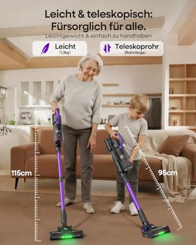 AlloyMove Cordless Vacuum Cleaner 45KPA, Up to 60mins Runtime Lightweight Powerful Suction Vacuum Cleaners for Home, 3 Suction Modes, Rechargeable Stick Vacuum for All Floor/Carpet/Pet Hair/Car, A03 5